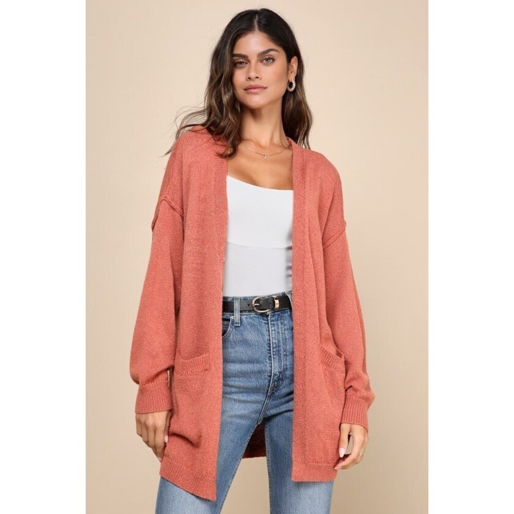 Lulus Layered Cutie Rusty Rose Knit Cardigan Sweater Pink - Size M